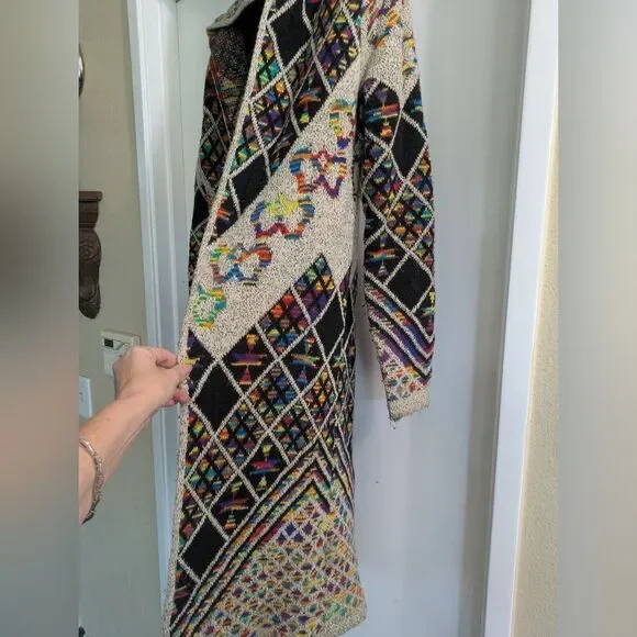 Northern Angel Anthropologie Long Cardigan Boho Duster Aztec Print Sweater S/M - Picture 5 of 11
